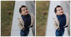 antes e depois da foto de uma criança sendo que uma das fotos o fundo está desfocado