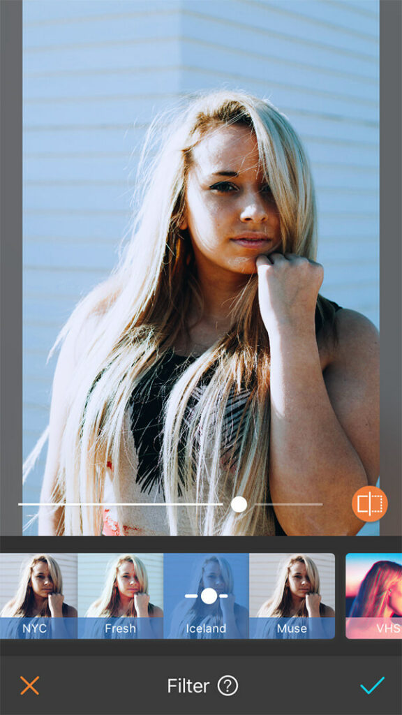 blonde woman with filter effect in front of white background