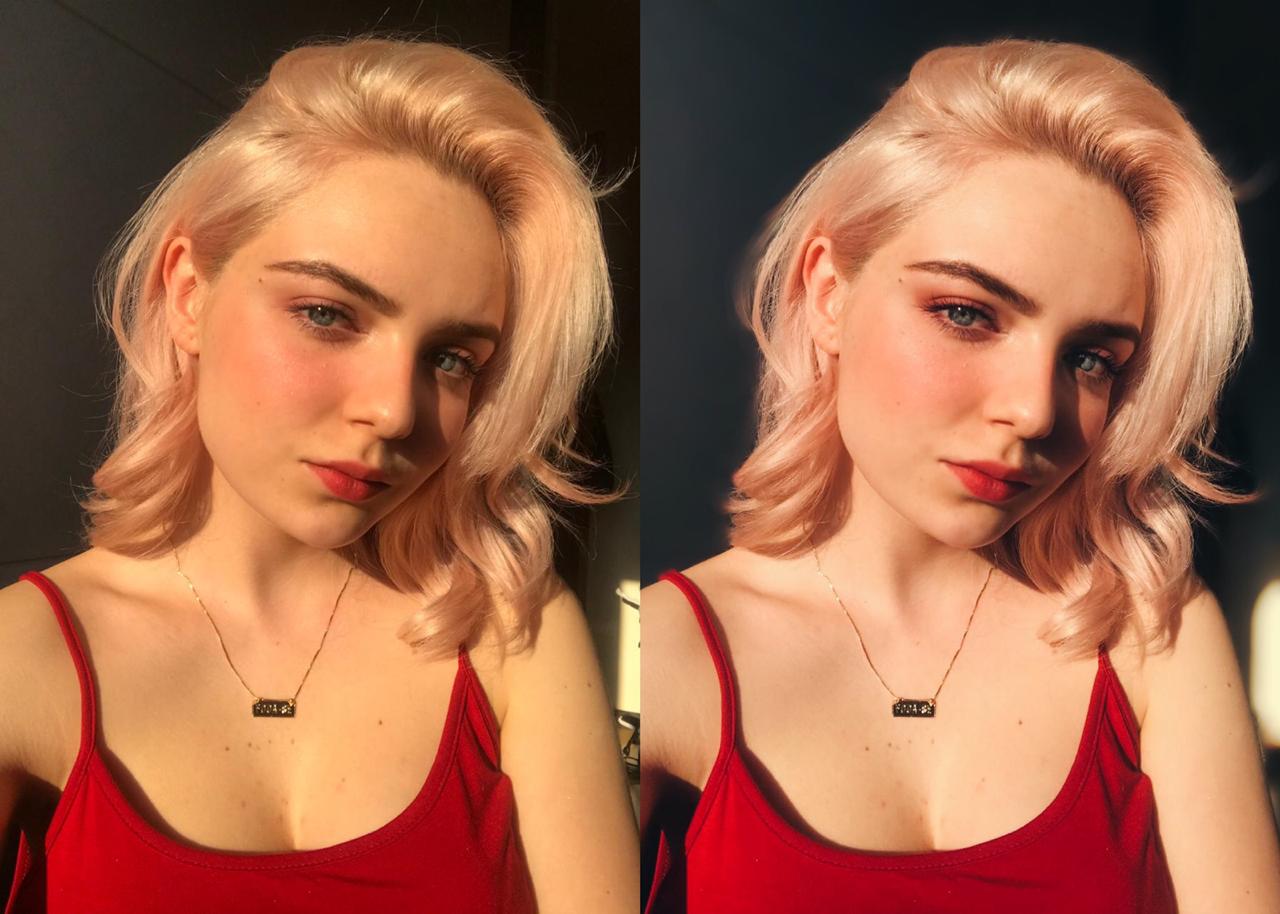 antes e depois de edição de selfie