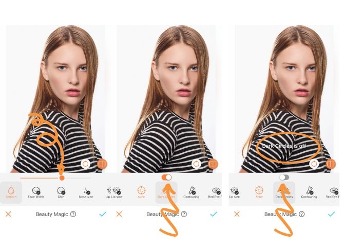 screenshot of a images of woman wearing a black and white striped top in front of a white background