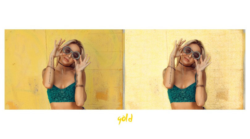 woman wearing a green crop top and sunglasses standing in front of a yellow wall