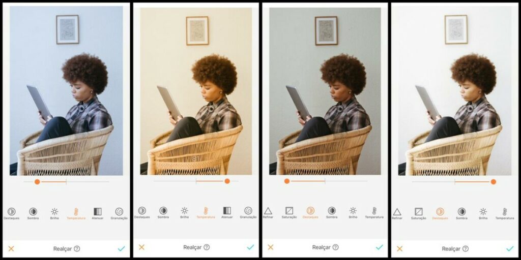 foto de uma mulher negra sentada lendo sendo editada pelo AirBrush