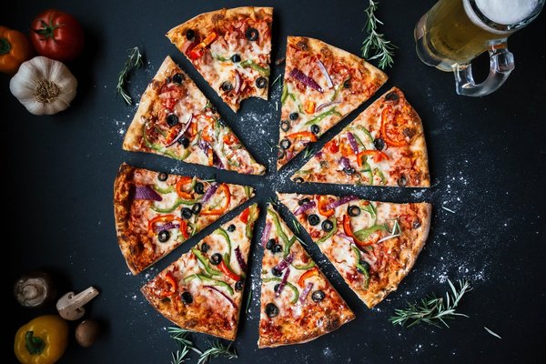 pizza flat lay with ingredients