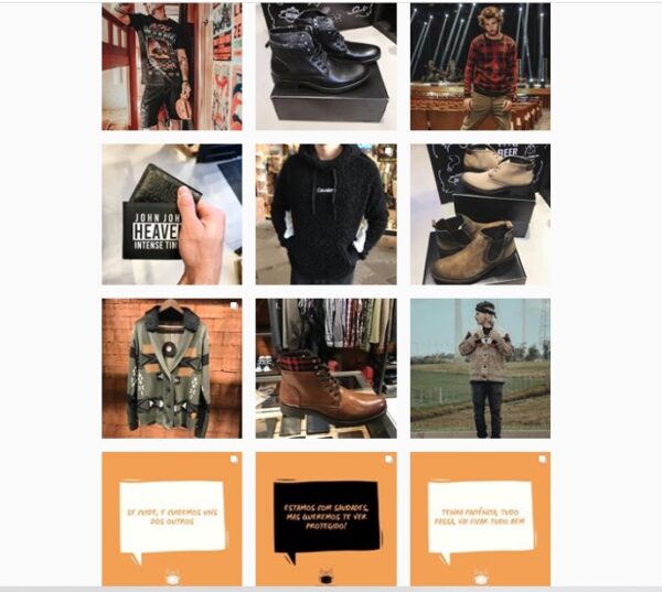 Uma imagem de um feed do Instagram com fotos de um homem, sapatos e textos