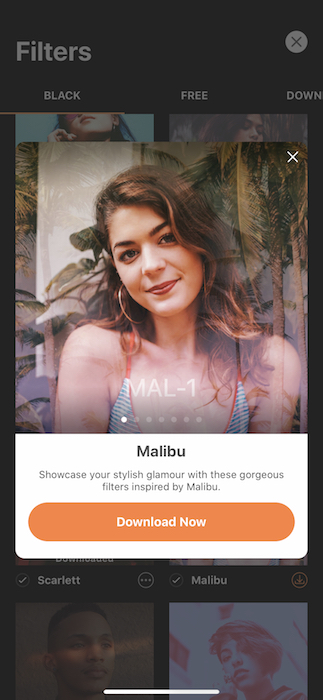 screenshot of AirBrush Malibu filter profile