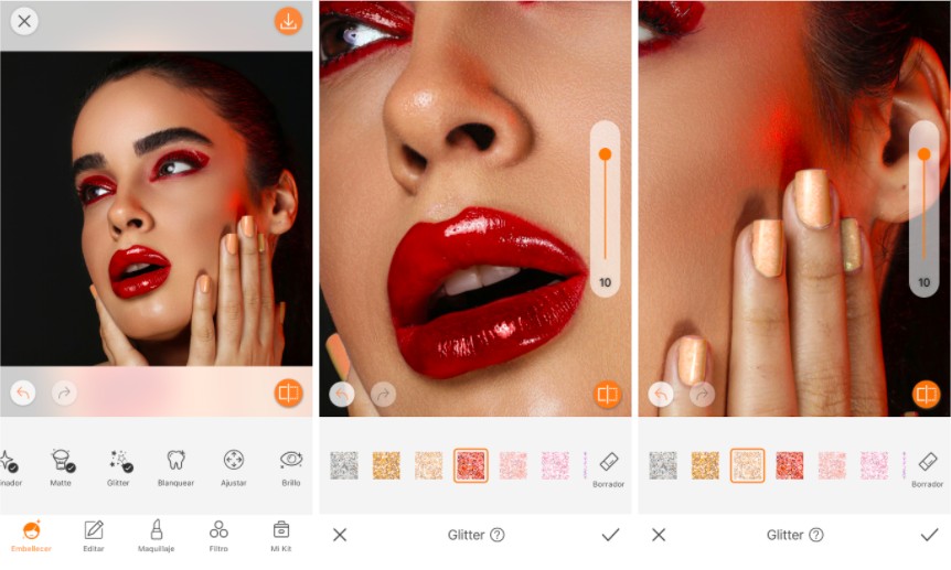 edición de foto de maquillaje usando la herramienta GLitter