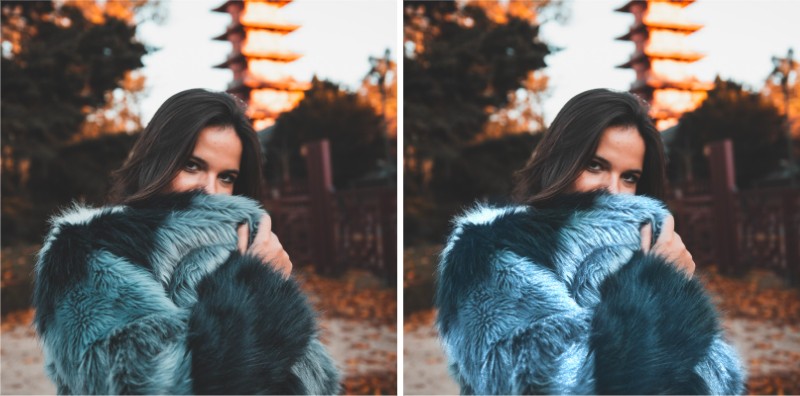 edición de foto de mujer con abrigo usando la herramienta Glitter