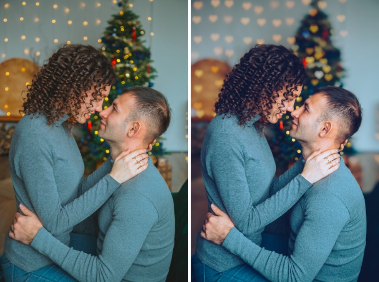 pareja dándose un beso en fotos con vibras de invierno