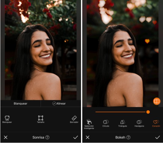 antes y después de mujer sonriendo con efecto retrato