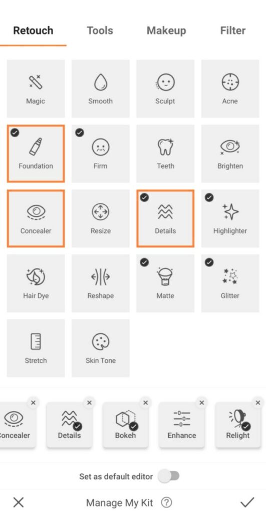 screenshot of AirBrush app Retouch Tools