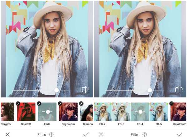 Foto de uma garota usando chapéu de cowboy e jaqueta jeans sendo editada no app AirBrush