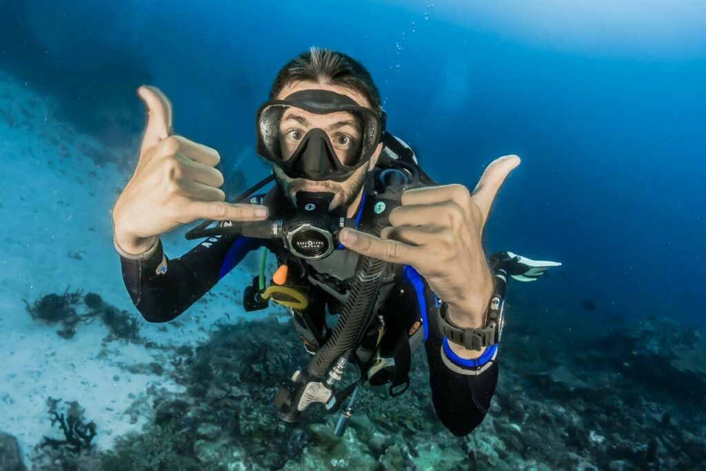 Photobomb fail edit with scuba diver underwater