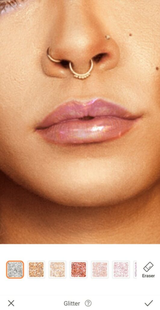 closeup of glossy pink lips