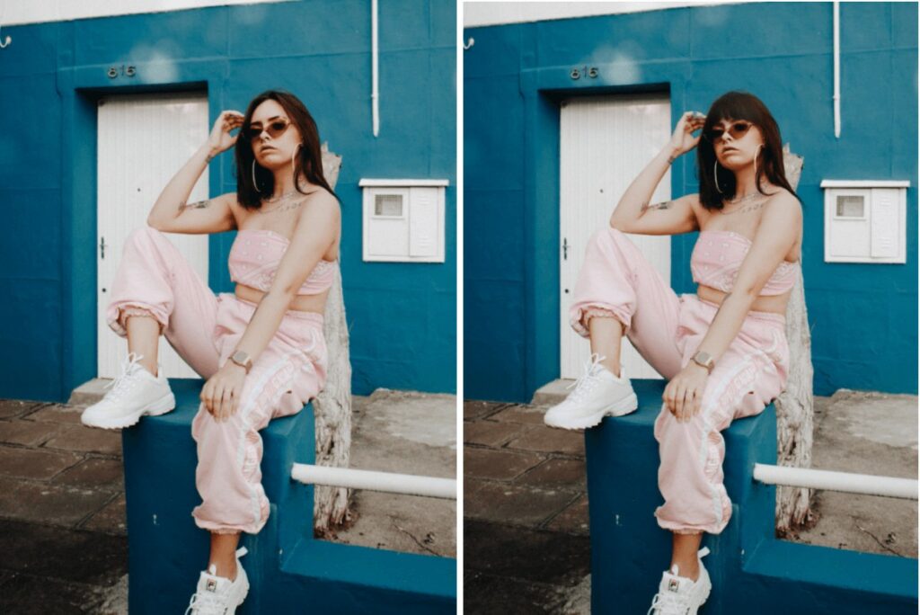 woman in pink track suit and sunglasses