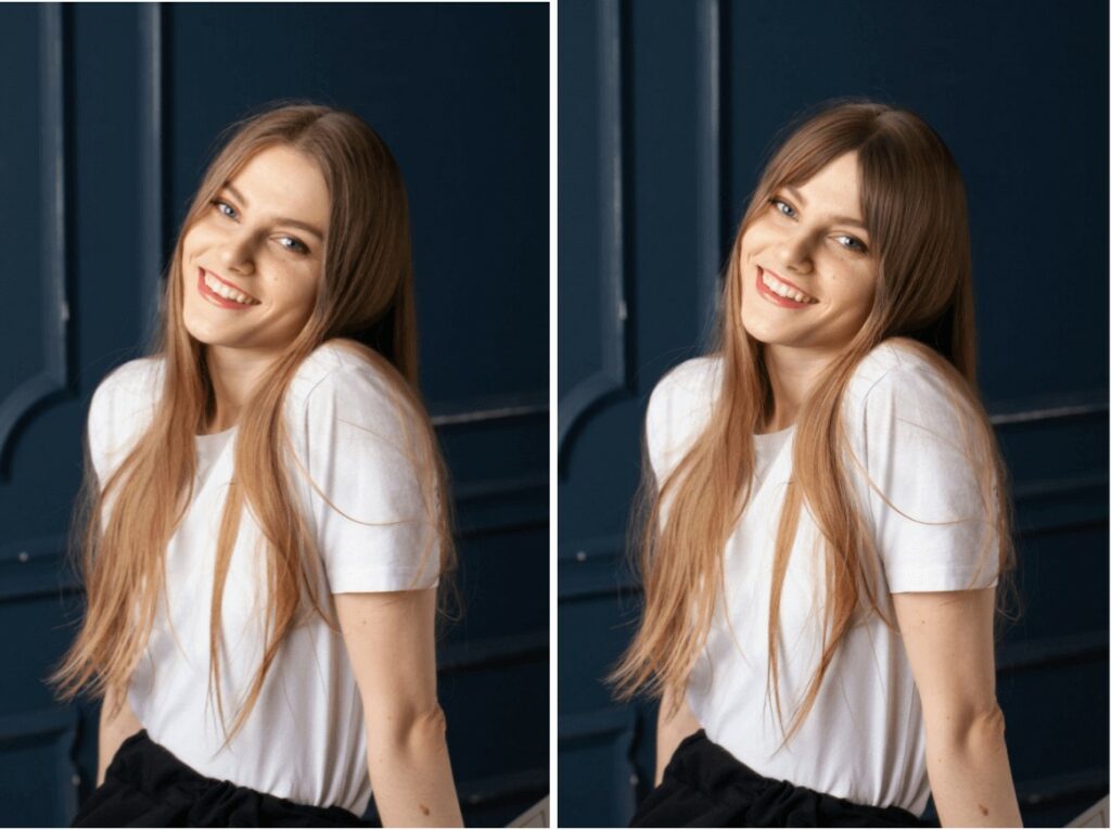 smiling woman with curtain bangs