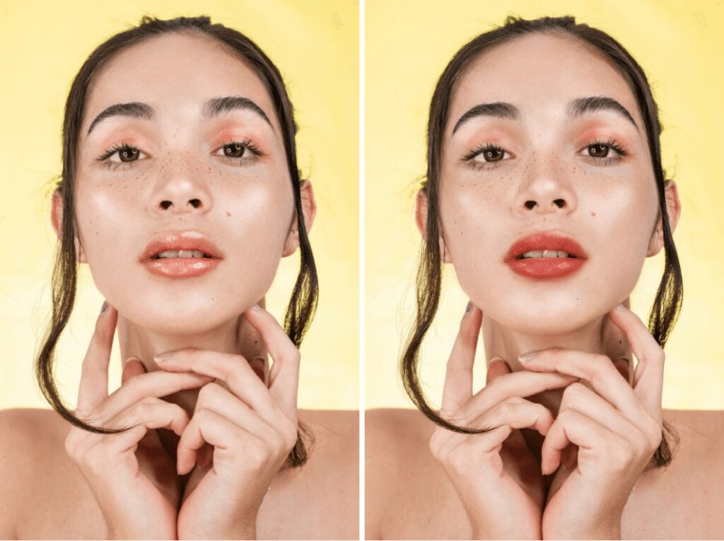 woman holding her face in front of a yellow background