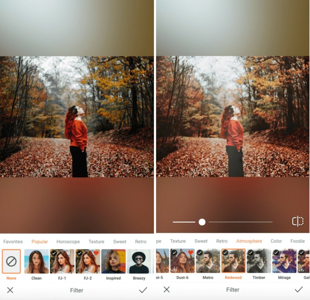 woman wearing red sweater amongst fall leaves