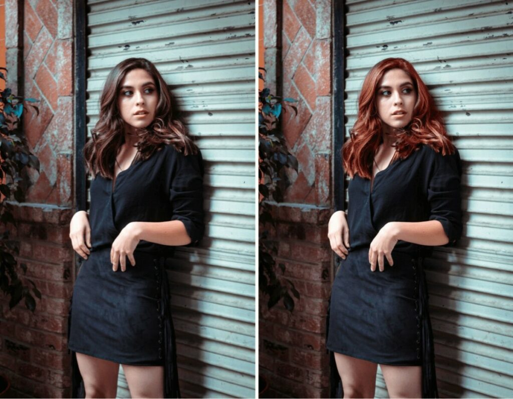 woman wearing a black dress leaning against a gate