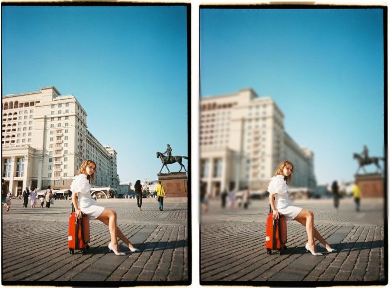woman sitting on a suitcase