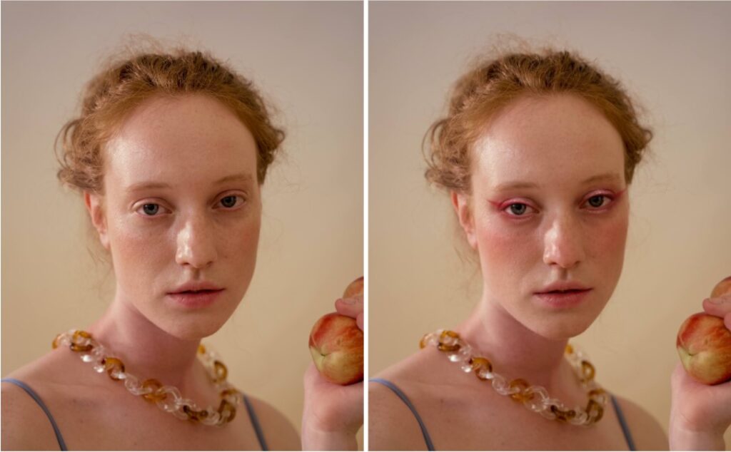 pale woman holding fruit