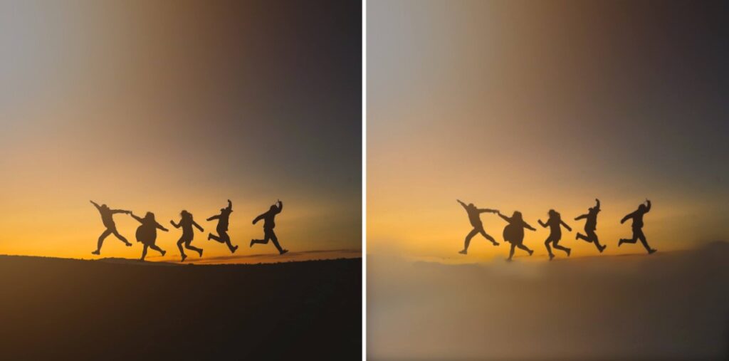 friends jumping over the horizon
