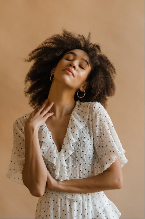 woman wearing a floral dress