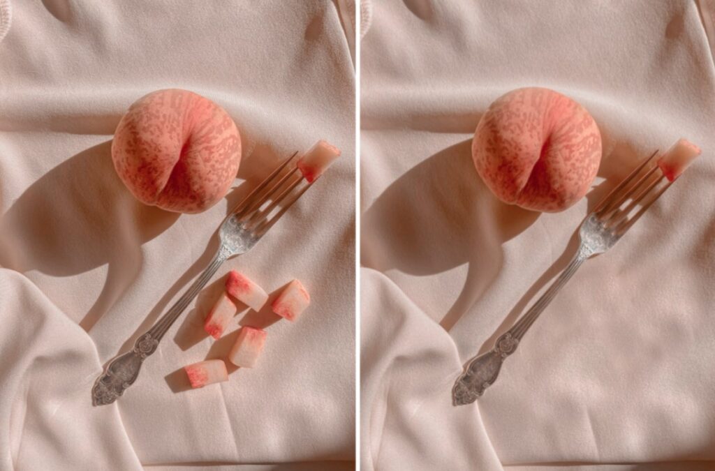 pink peach on table cloth