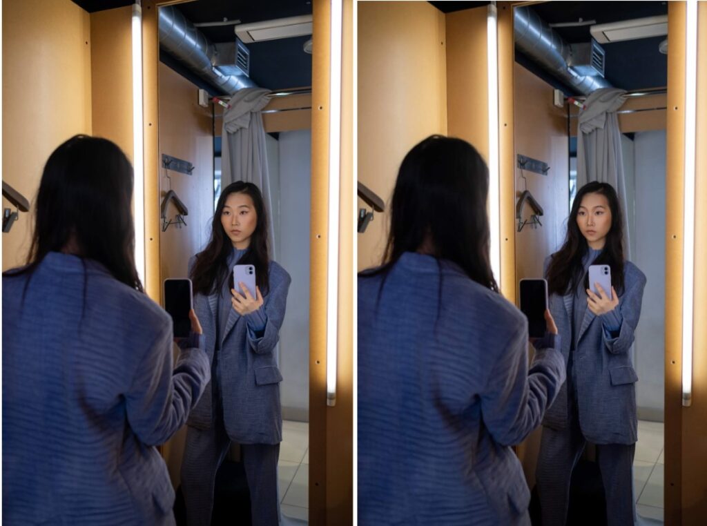 woman taking full body selfie in the mirror