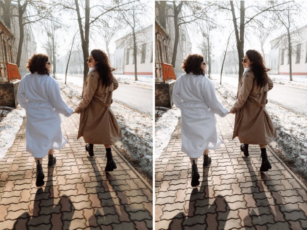 two women wearing coats