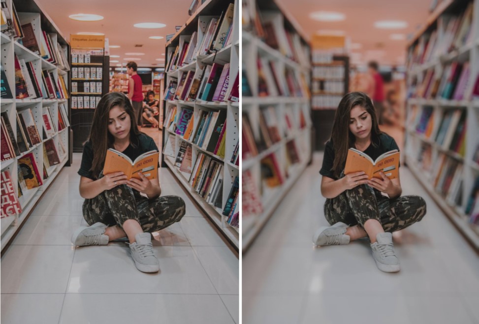 woman in library