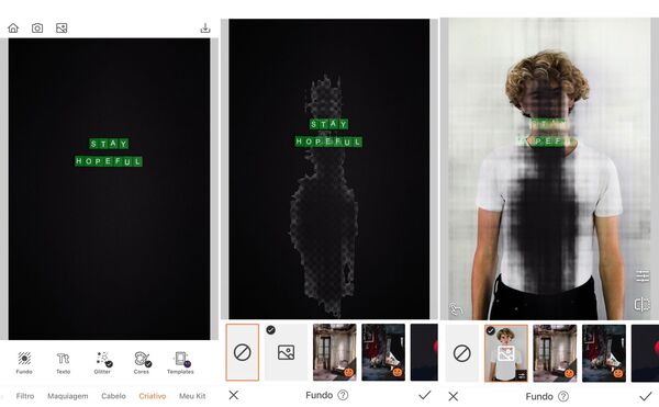 Edição da foto de um homem com camiseta branca sendo feita pelo app do AirBrush