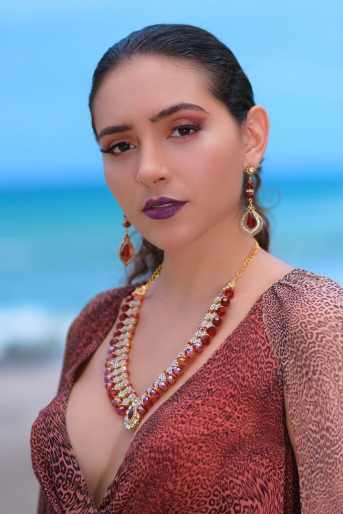 woman wearing ornate necklace